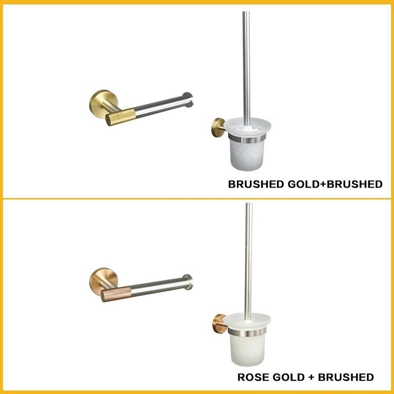 

Rose Gold Brushed Gold Wall-mounted Paper Rack With Shelf Cup Toilet Brush High Quality Bathroom Hardware Accessories Set Brush