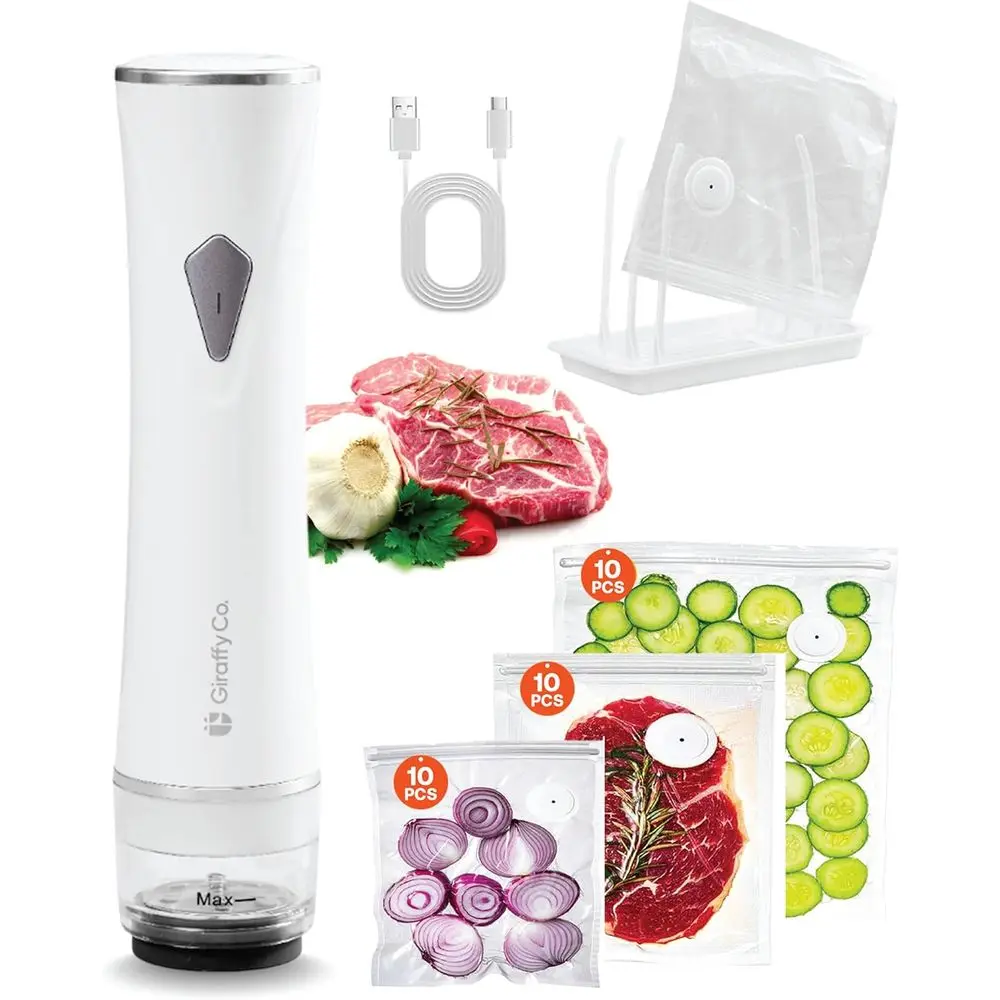 

Vacuum Sealer hine with Visible Water Tank, 30 Reusable Bags (S, M, L - 10 Each), oldable Drying Rack, and Charging Cable – Comp