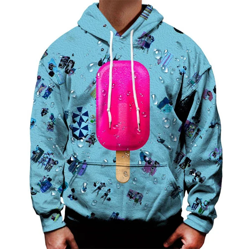 Colorful Ice Cream Hoodie Men 3D Printing Popsicle Donut Sweatshirt Long Sleeve Hoodies Tops Women Street Oversized Pullovers