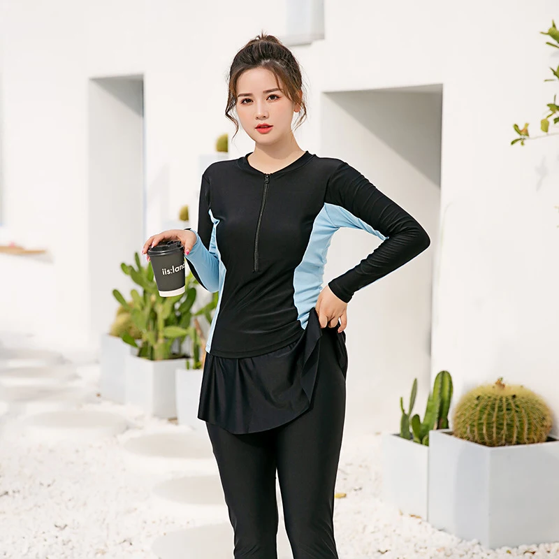 3PCS Plus Size Muslim Women Burkini Swimwear Long Sleeve Pants Skirt Conservative Modest Bathing Suit Quick Dry Beach Swimsuit