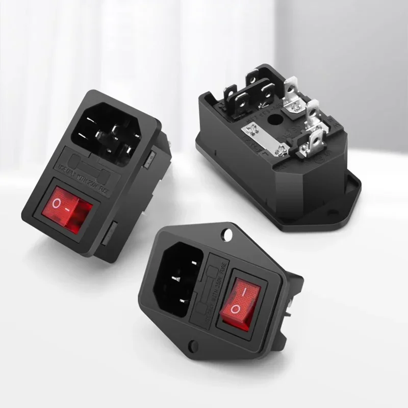 Elektrische Zekering Socket 3Pin IEC320 C14 Computer Mount Outlet LED 250V Tuimelschakelaar Messing 10A Zekering Inlaat plug Connector