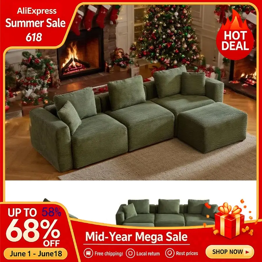 

112.2Convertible Corduroy Cloud Sectional Couches with Movable Ottoman, LShaped Boneless Sofa for Living Room with Deep Seat