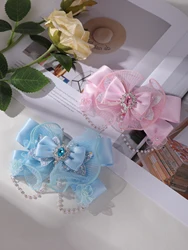 Frozen Flash Diamond Blue Yarn Bow children's hairpin Princess snowflake clip baby stereo top clip tassel headdress