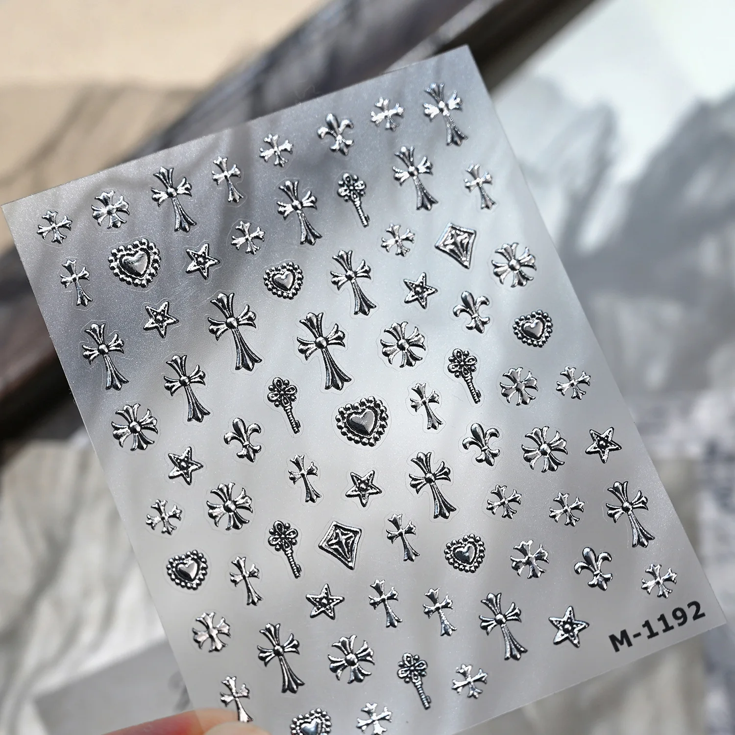 Dark Silver Cross Nail Stickers Retro Punk Heart Rivet Design Self Adhesive Premium Vinyl for Women Party Decor view 6