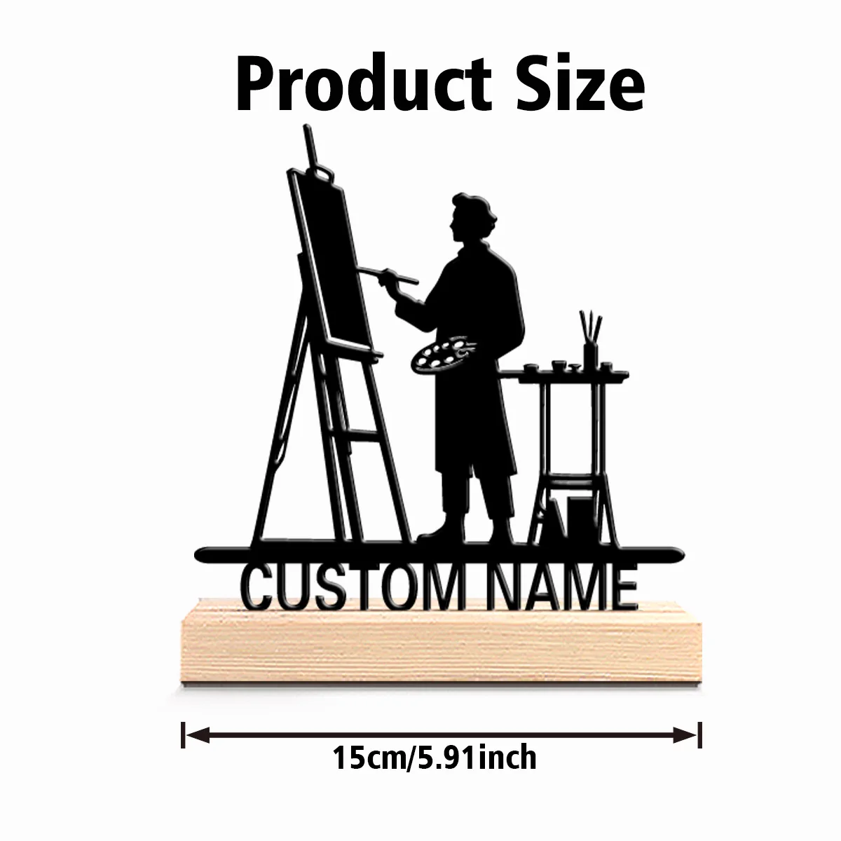 1pc Fashion Personalized Custom Painter Metal Statues Artist’s Gift with Wooden Base Perfect for Painters Studios Creative Space