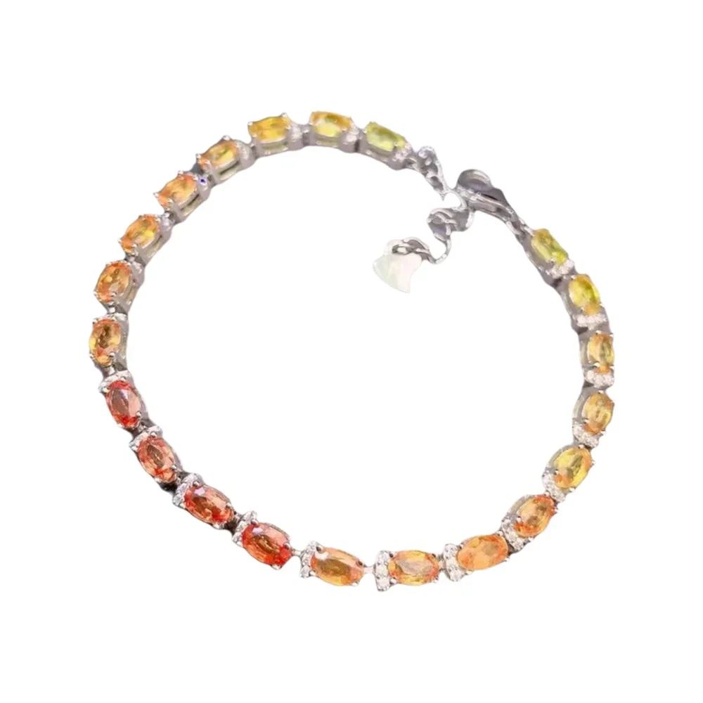 

KJJEAXCMY 925 Sterling Silver Natural Color Gemstone Yellow Red Two Tone Sapphire Women's Bracelet Girl's Party Birthday