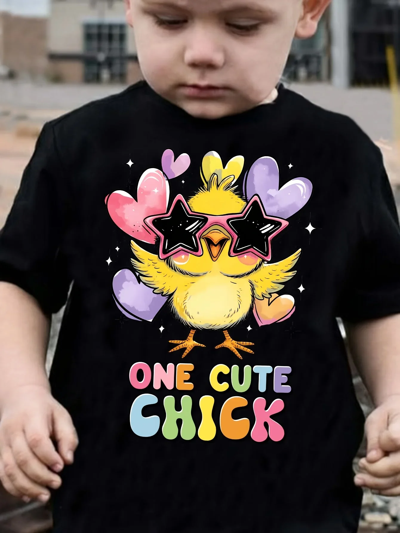 Kids Cute Cartoon Chick T Shirt One Cute Chick Letter Star Sunglasses Chick Graphic Toddler Short Sleeve Casual Fashion T Shirt
