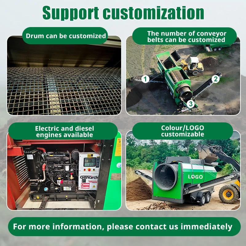 Mobile Soil Compost Trommel Screener Sifter Organic Fertilizer Screening Sand Drum Screen Factory Price Core Motor Bearing