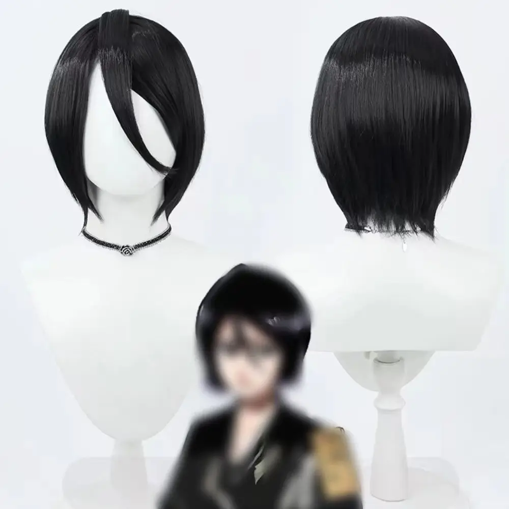 

Anime Kuchiki Rukia cosplay wig black short hair Heat resistant Synthetic Fiber with Rose net for Halloween Costume Party