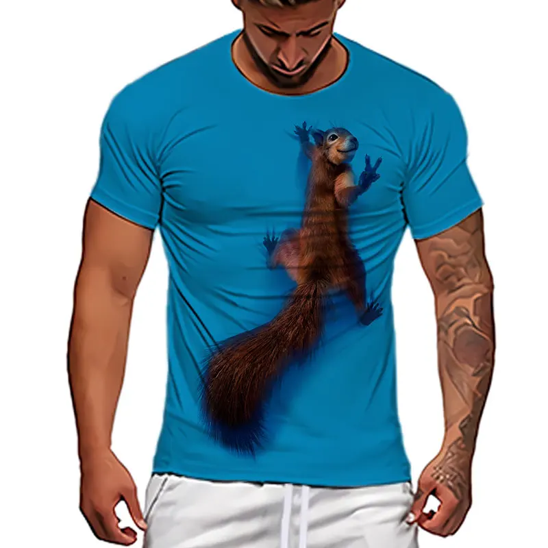 2023 men's squirrel pattern 3D printed t-shirt, summer short sleeve daily loose novel versatile casual fashion humorous funny