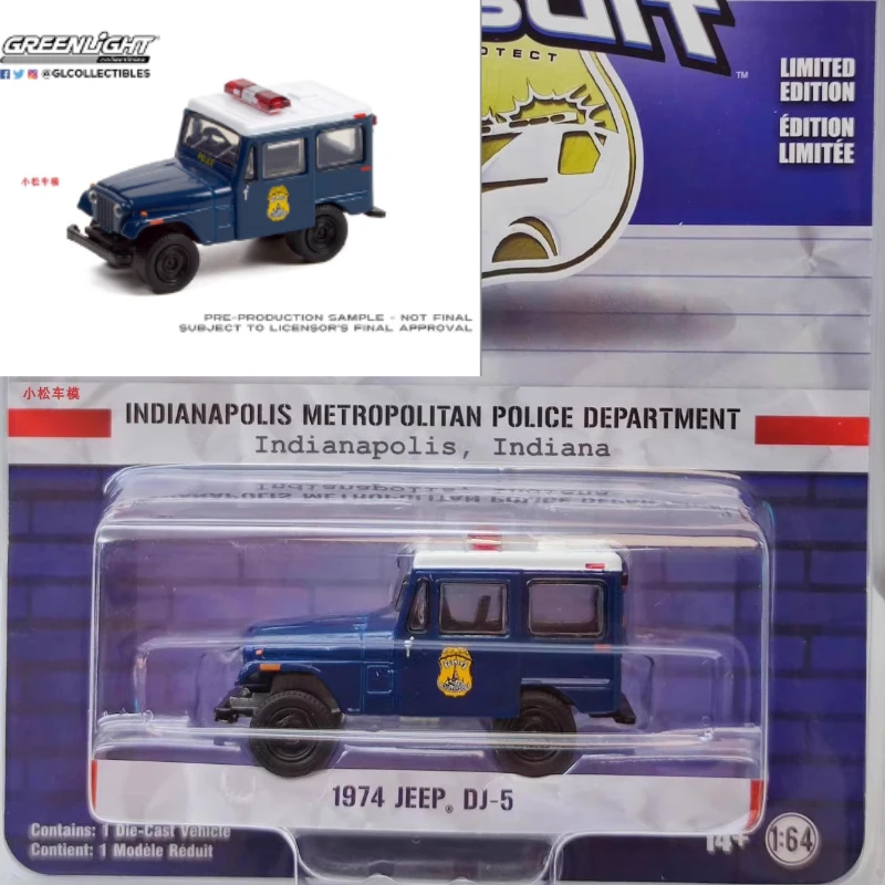 

GreenLight 1:64 1974 Jeep DJ-5 Indianapolis Metropolitan Police Department Collection Toys Small Gifts Model Wall Pendants