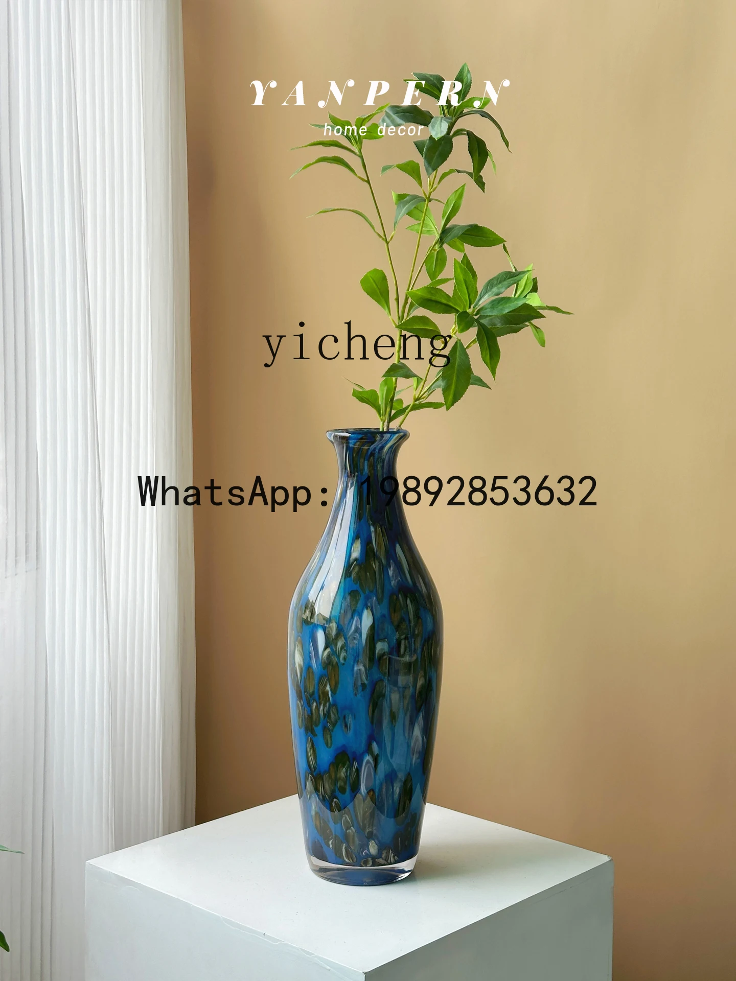 X4   new Chinese modern blue living room entrance coffee table dining table light luxury glazed vase ornament flower ware