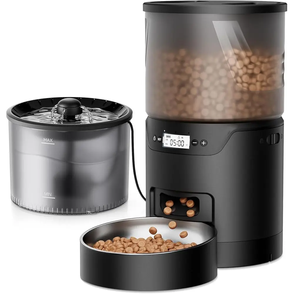 

Автоматический программируемый дозатор корма и воды для кошек на 3 л - ежедневное кормление по расписанию на 1-6 приемов в день с фильтром