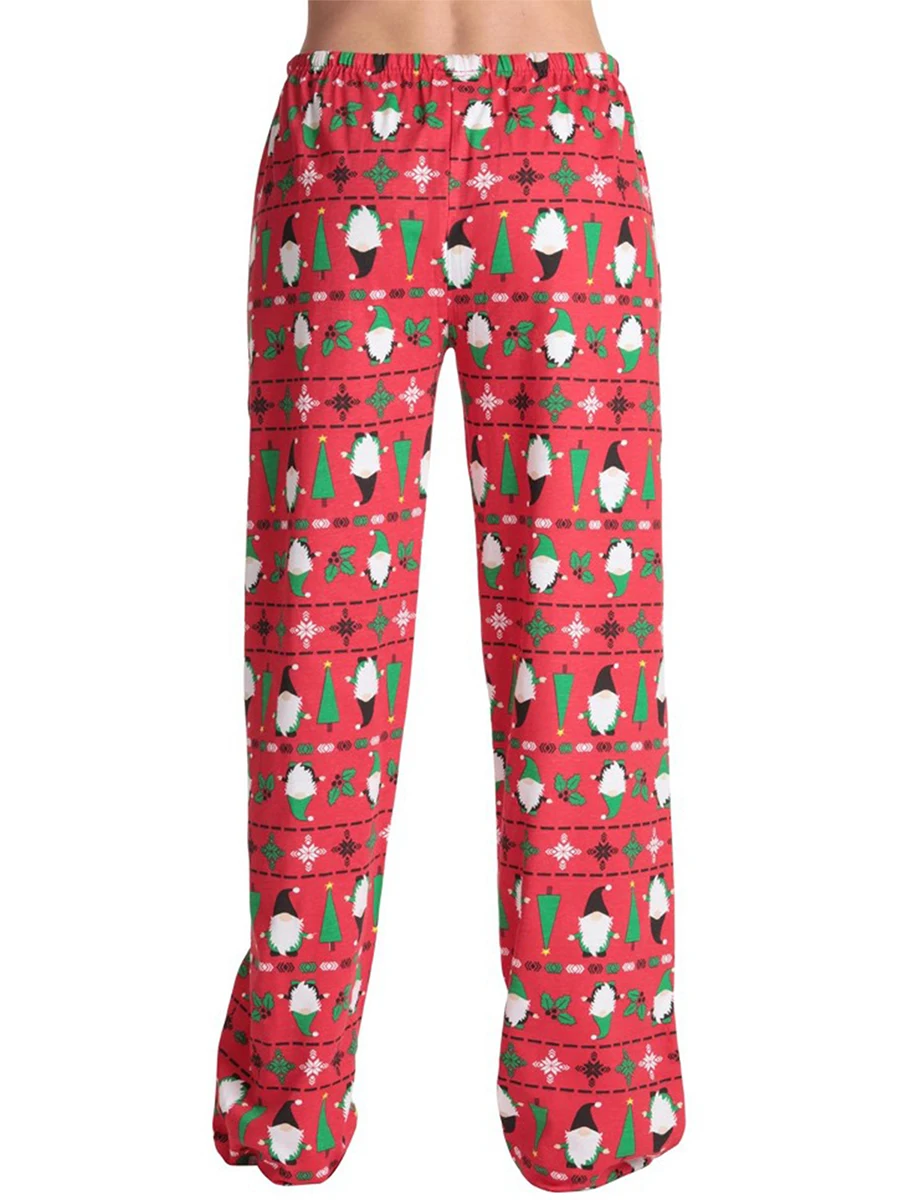 Dames Kerstprint Pyjama Broek Elastische Tailleband Casual Pull On Lounge Broek