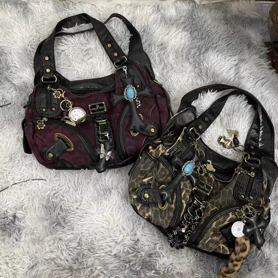 

Vintage Y2k Grunge Handbag Women Retro Subculture Leather Large Capacity Punk Shoulder Bags Ladies Harajuku Aesthetic Tote Bag