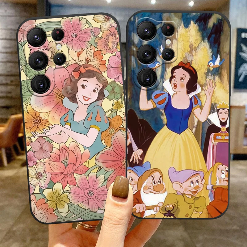 Casing ponsel kartun Putih Salju Disney untuk Samsung Galaxy S24 S23 S22 S21 S20 FE S10 S10E Plus Ultra Pro Lite 5G hitam