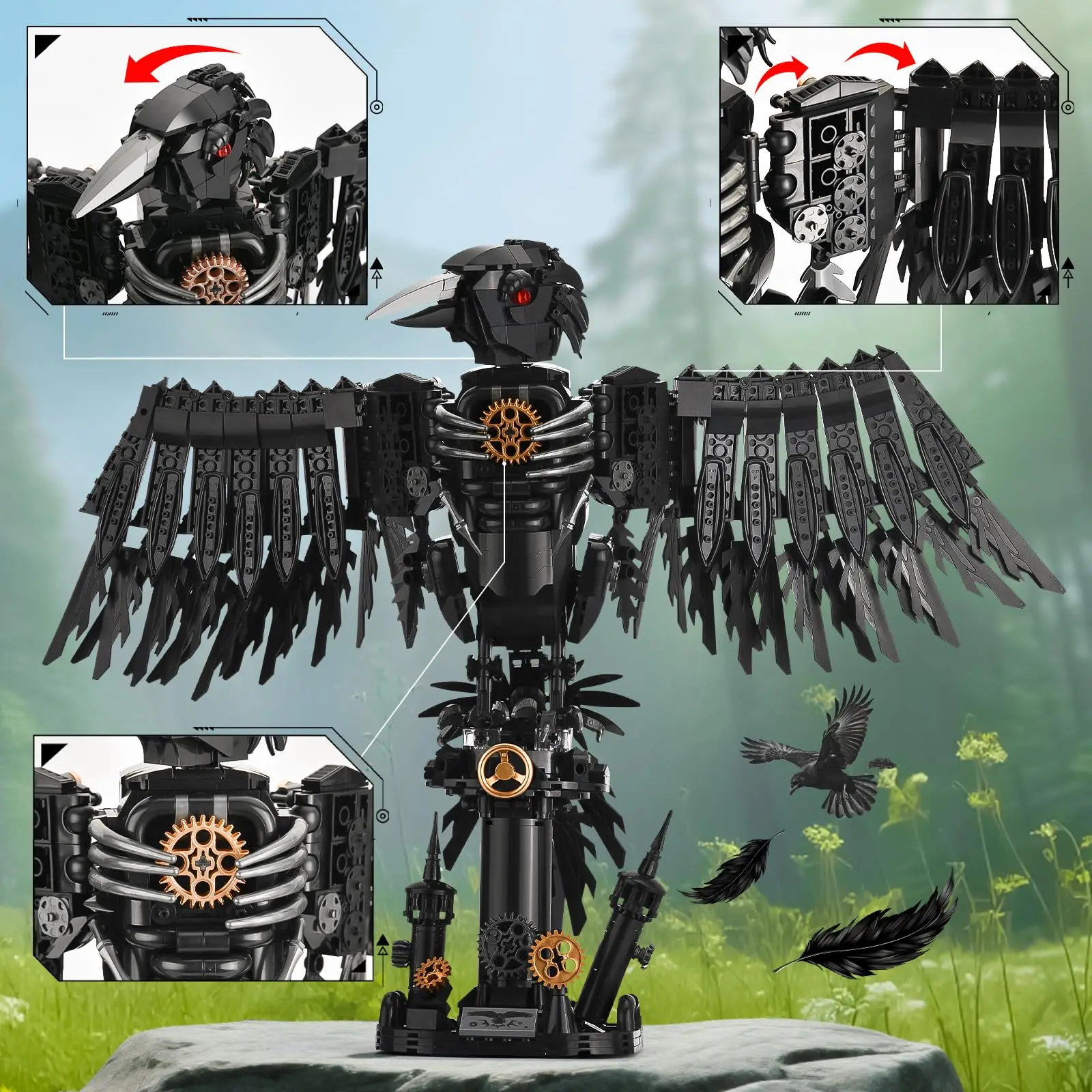 1018PCS Technical Mechanical Crow Building Blocks Set Animals Assembling Bricks Model Birthday Gifts STEM Kids Toy Gift for Boys
