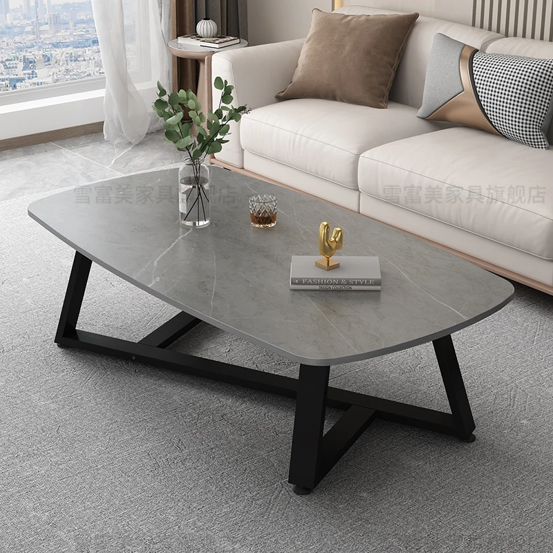 

Horse belly edge Italian light luxury minimalist rock slab rectangular office household coffee table medium and small