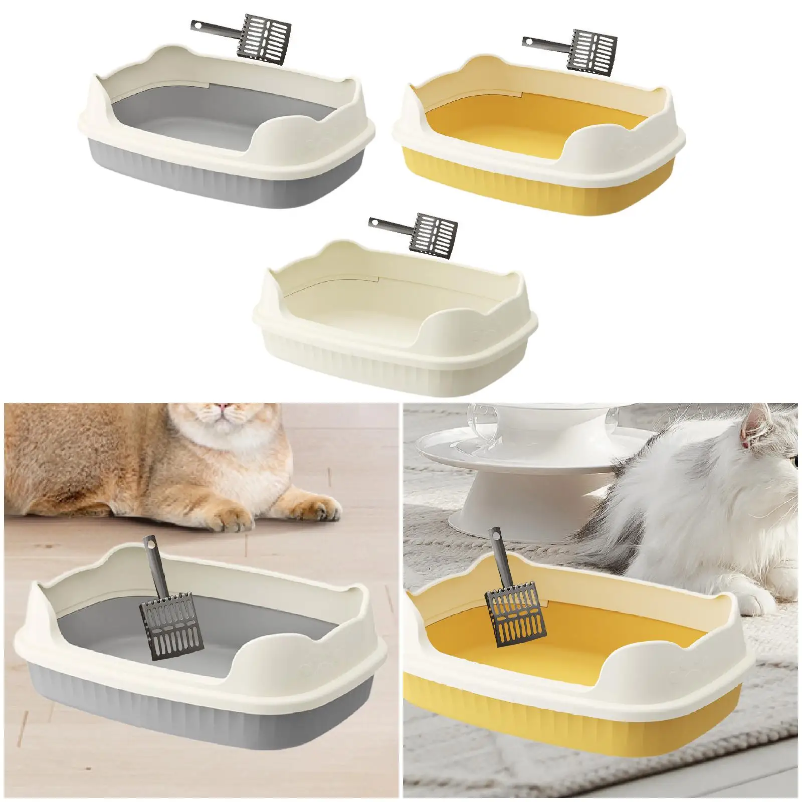 Open Litter Box Cat Litter Basin Pet Supplies Cat Bedpan Cat Sandbox for Indoor Cats with Scoop Cat Toilet Kitty Litter Pan