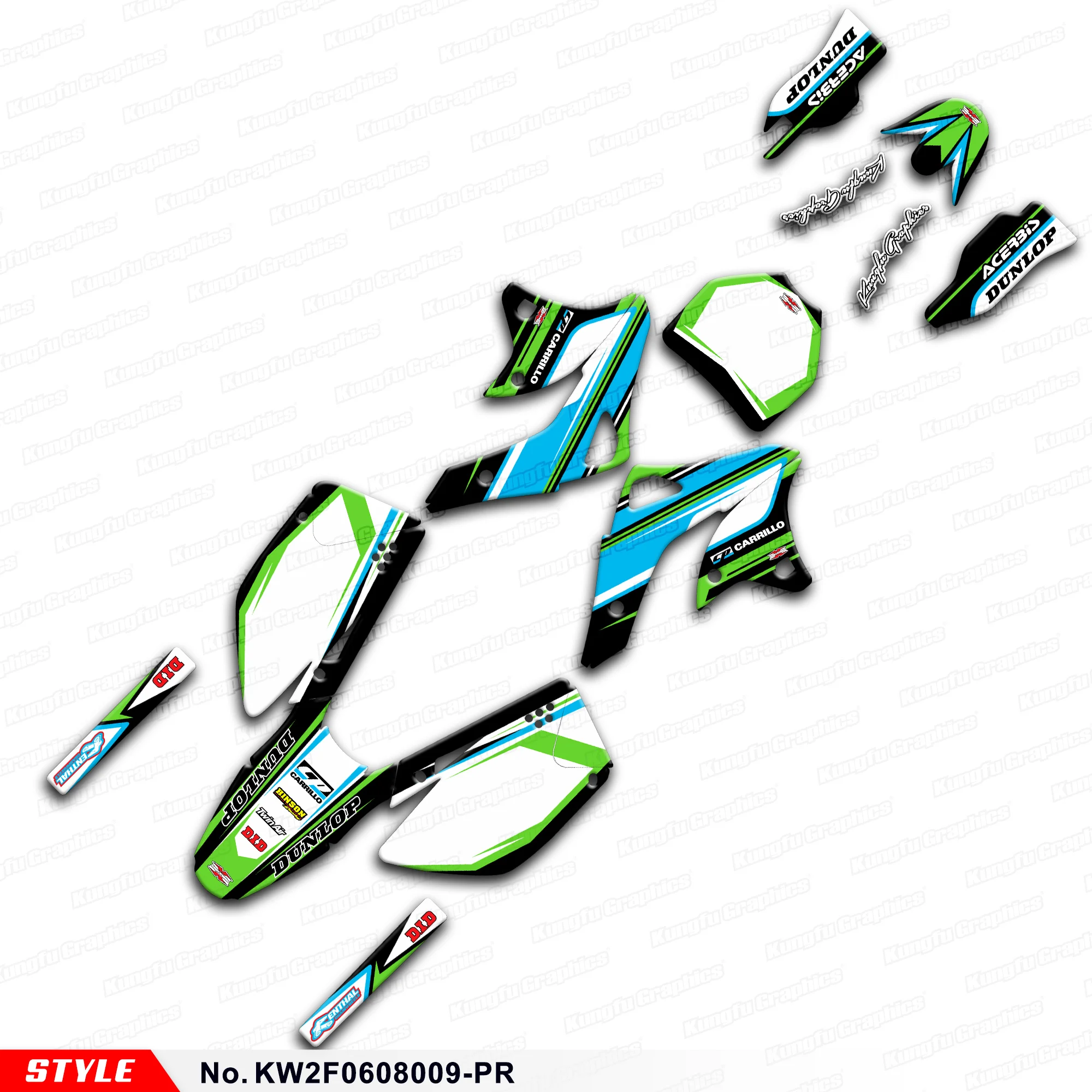 

Motorcycle Decals Glossy Laminate for Kawasaki KX250F 2006 2007 2008, KW2F0608009-PR