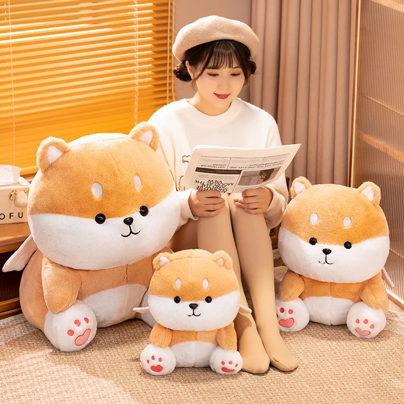 Kawaii Dream Angel Dinosaur Husky Shiba inu Dog Creative Plush Toy Cartoon Stuffed Animal Pet Wing Puppy Doll for Kids Xmas Gift