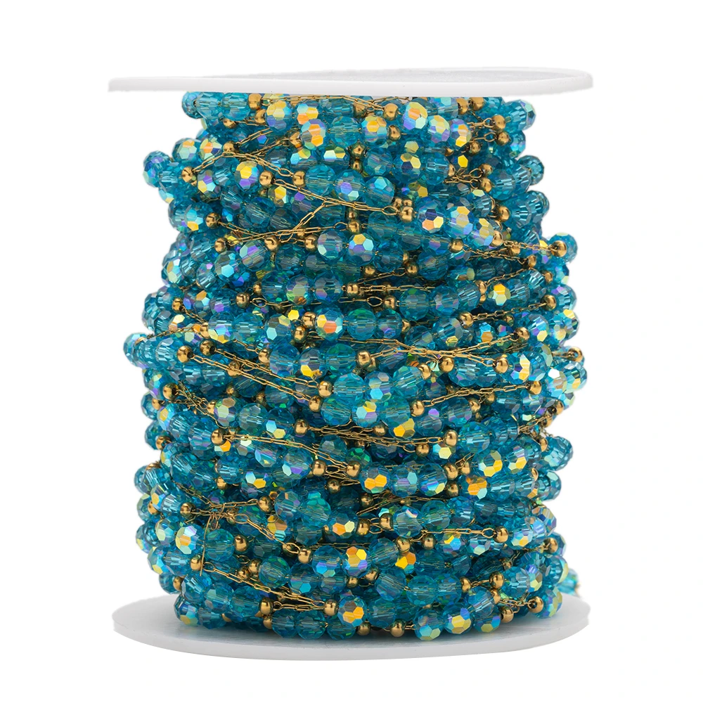 1Meter Stainless Steel Blue Crystal Gold Color Beading Chain For DIY Necklace Bracelet Jewelry Making Accessories Wholesale