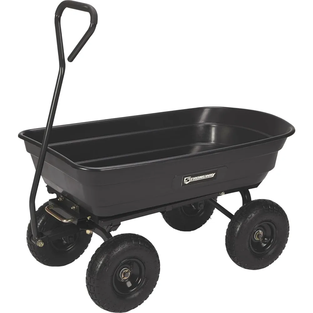 

Poly Garden Dump Cart with Quick Release Mechanism, 600 Pound Capacity Yard Cart with 10 Inch Tires