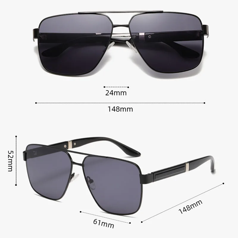نظارات شمسية BX بإطار مربع طيار مزدوج الجسر معدني، نظارات رياضية عصرية مضادة للأشعة فوق البنفسجية للرجال والنساء