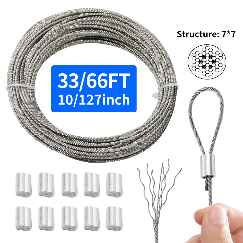 

10M/20M stainless steel cable rope garden railing kit, 304 stainless steel rope, 2mm outdoor steel cable