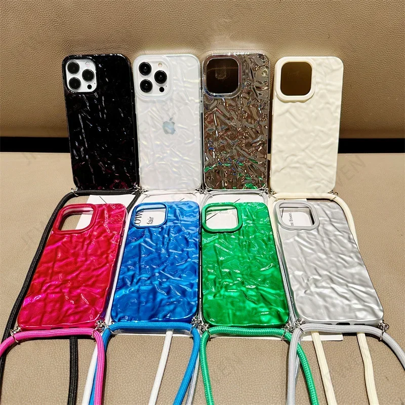 Crossbody Strap Lanyard Tin Paper Case For iphone 16 15 14 13 12 Mini 11 Pro Max 7 8 Plus X XR XS Max Silicone Soft Cover