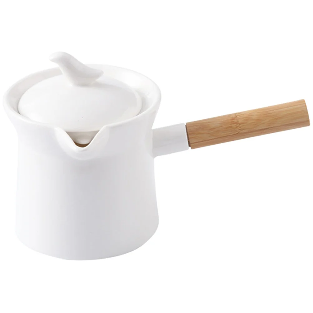 إبريق شاي سيراميك ذو سعة كبيرة بمقبض خشبي وتصميم غير قابل للانزلاق للمنزل والمطعم والفندق واستخدام غلاية شاي من السيراميك