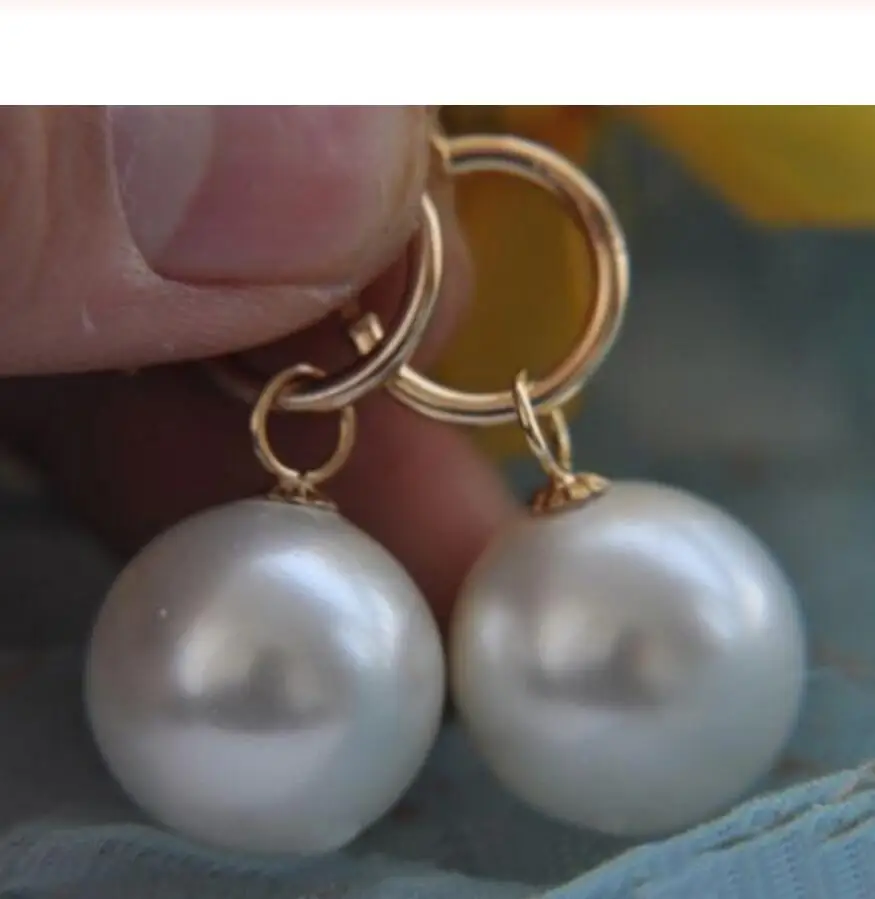 

Beautiful AAA Grade 16mm White Shell Pearl Round Beads Dangle Earrings jewerly