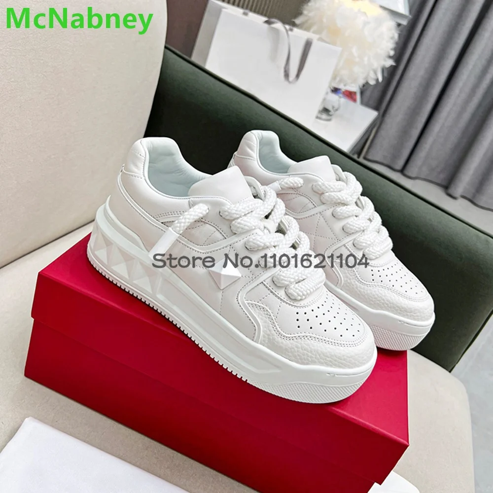 

Thick Sole Lace-up Sneakers For Female Women 2024 Spring New Round Toe Luxury Design Shallow Elegant All-match Casual Sport Shoe