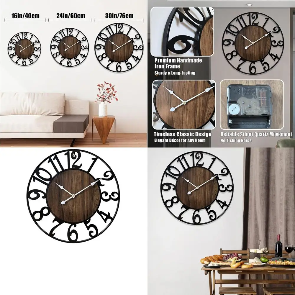 

24 Inch Large Wall Clock for Living Room Bedroom Kitchen Mantel Decor, Silent Battery Operated Decorative Non Ticking Metal Roun