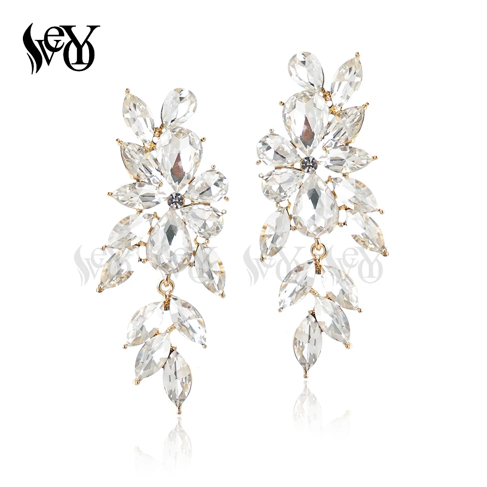 VEYO Trendy Long Crystal Drop Earrings Hyperbole Wedding Party Lady Dangle Earrings for Women Fashion Jewelry Gift Wholesale