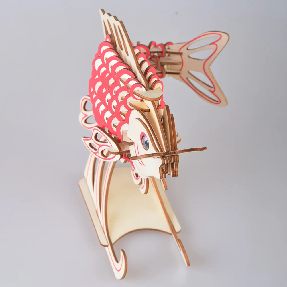 Carp Shape 3D Wooden Puzzle Creative Educational DIY Children Decorative Ornament for Kids Development and Gift