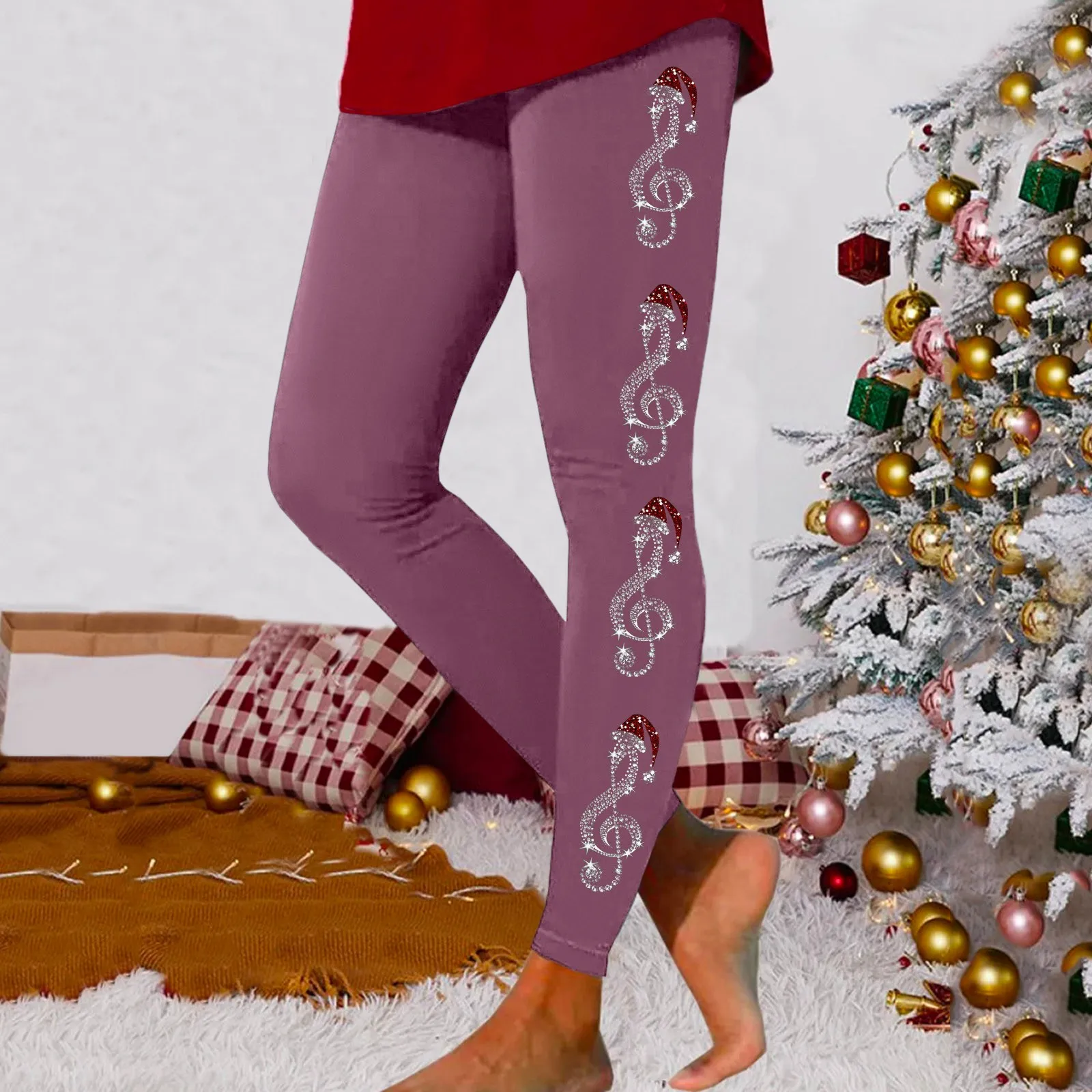 Dames Casual Workout-legging Kerst bedrukte print Kleurblok Dieptepunt Casual legging Sportkleding Workout-yogabroek