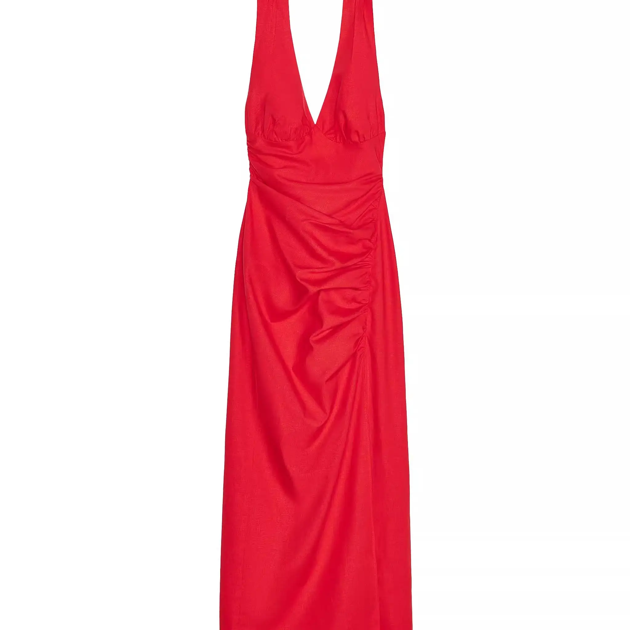 Vestido Midi F Justo com Decote ter, Estilo Vintage, Cintura Alta, Fibra de Poliéster, Sem Mangas, Bodycon - Nova C...