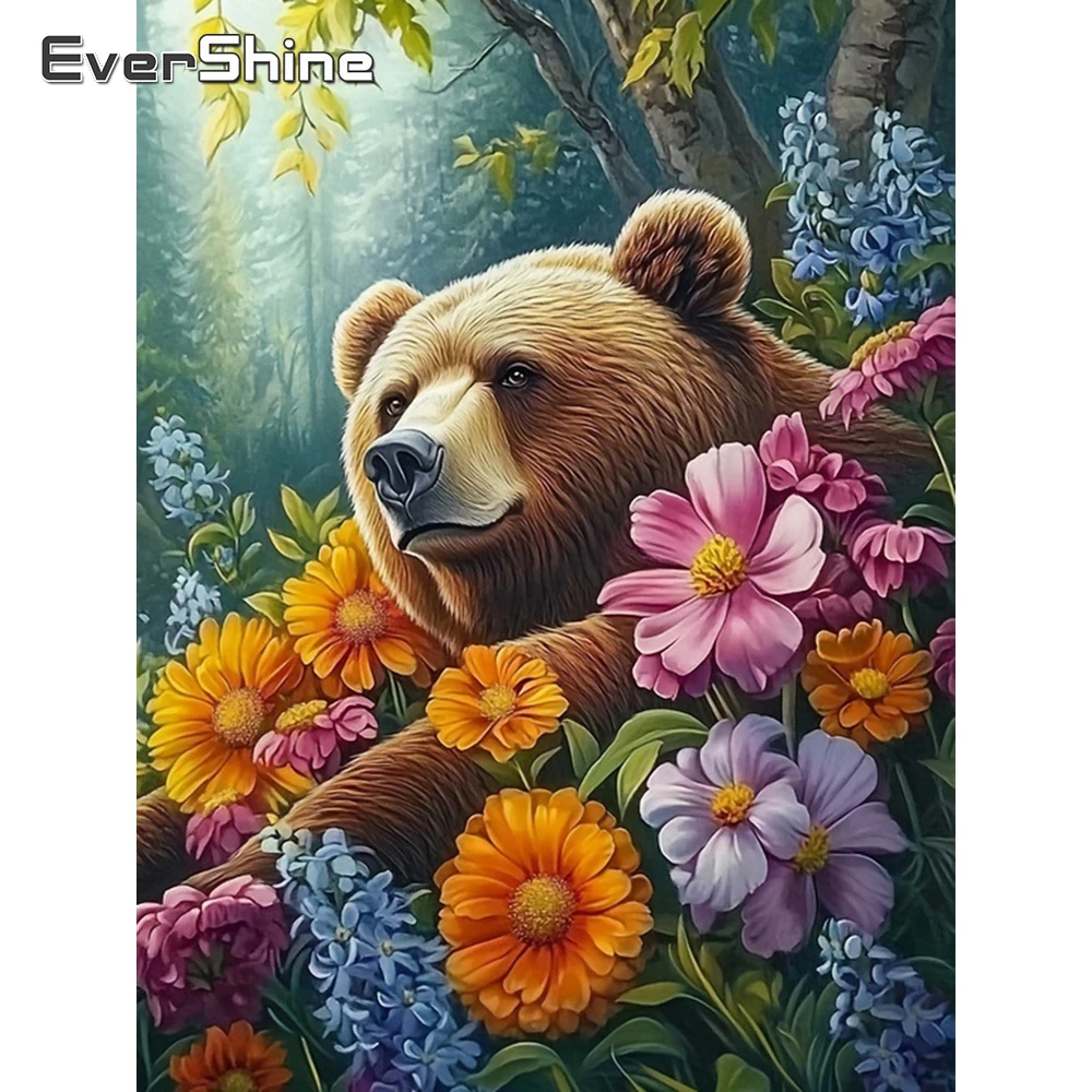 Evershine Diamant-Mosaik, Tierbär, 5D-DIY, quadratisches Gemälde, Gänseblümchen-Bild, Strass-Stickerei, Wald-Dekoration für Zuhause