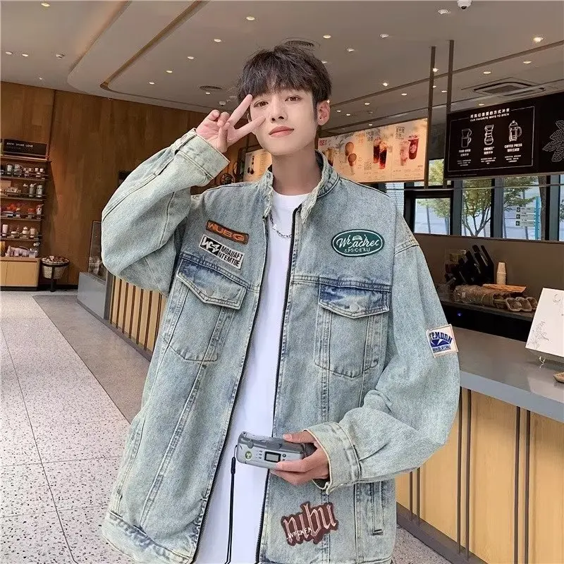 

Retro American Denim Jaet for Men Large Size 250 Pou Vintage Motorcycle Clothing Trendy Workwear Jaet Autumn Season