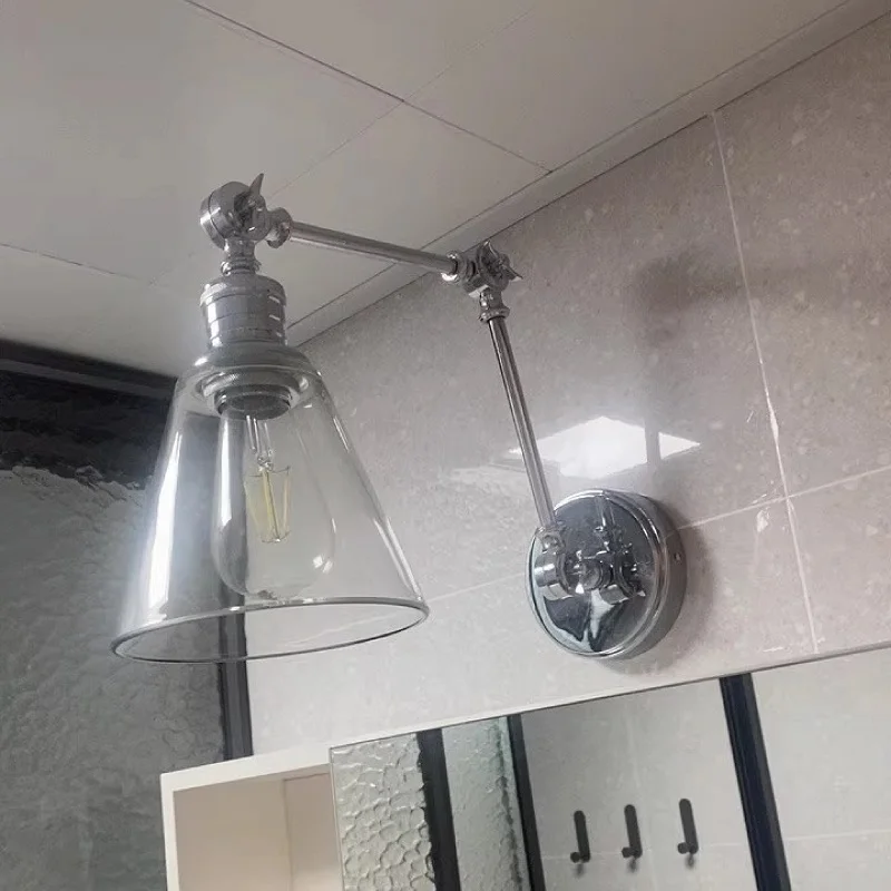 E27 Long Arm Foldable Wall Lamp Study Telescopic Learning Reading Bedside Lamp Modern Simple Bedroom Glass Wall Lamp