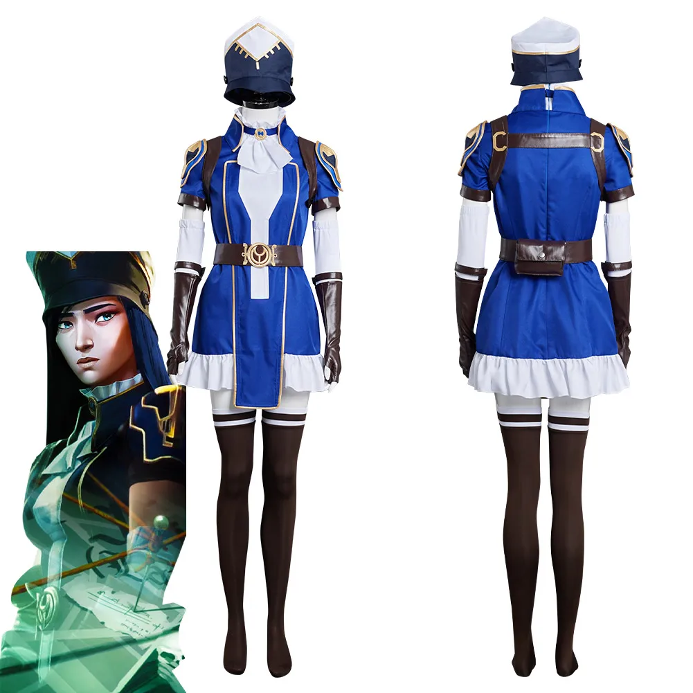 LOL the Sheriff of Piltover Caitlyn Arcane Cosplay Fantasy Roleplaying Costume Wig Women Outfits Hat Halloween Carnival Suit