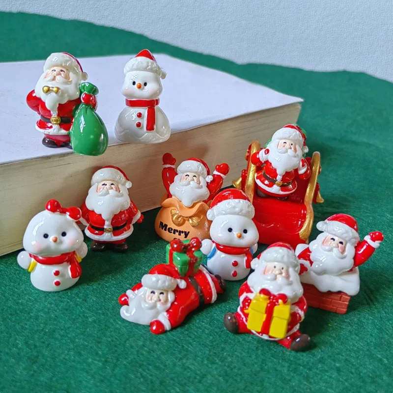 Weihnachtsmann Schneemann Schlitten Geschenk Weihnachtsschmuck Harz Handwerk Miniaturfigur Winzige Bonsai Microlandscape Feengarten Dekor