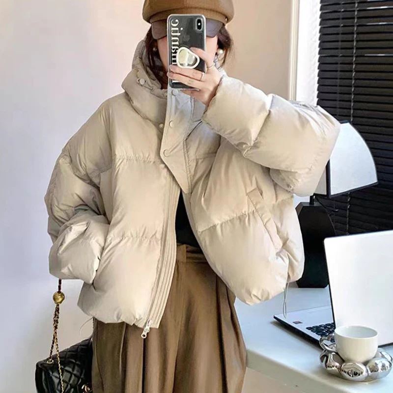 Women Short Down Cotton Jackets Coat Winter Parkas Casual Loose Drawstring Jacket Outwear Hooded Breadsuit Warm Coat Ladies