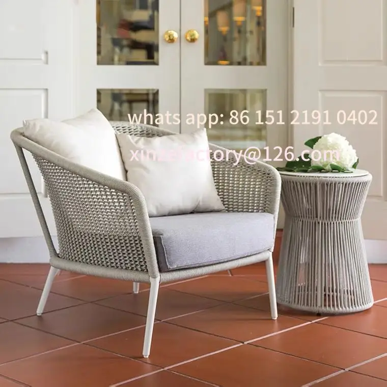 

Customizable Nordic Outdoor Leisure Sofa Patio Terrace Balcony Villa Homestay Sunscreen Rope Knitted Rattan Chair Soft Furniture