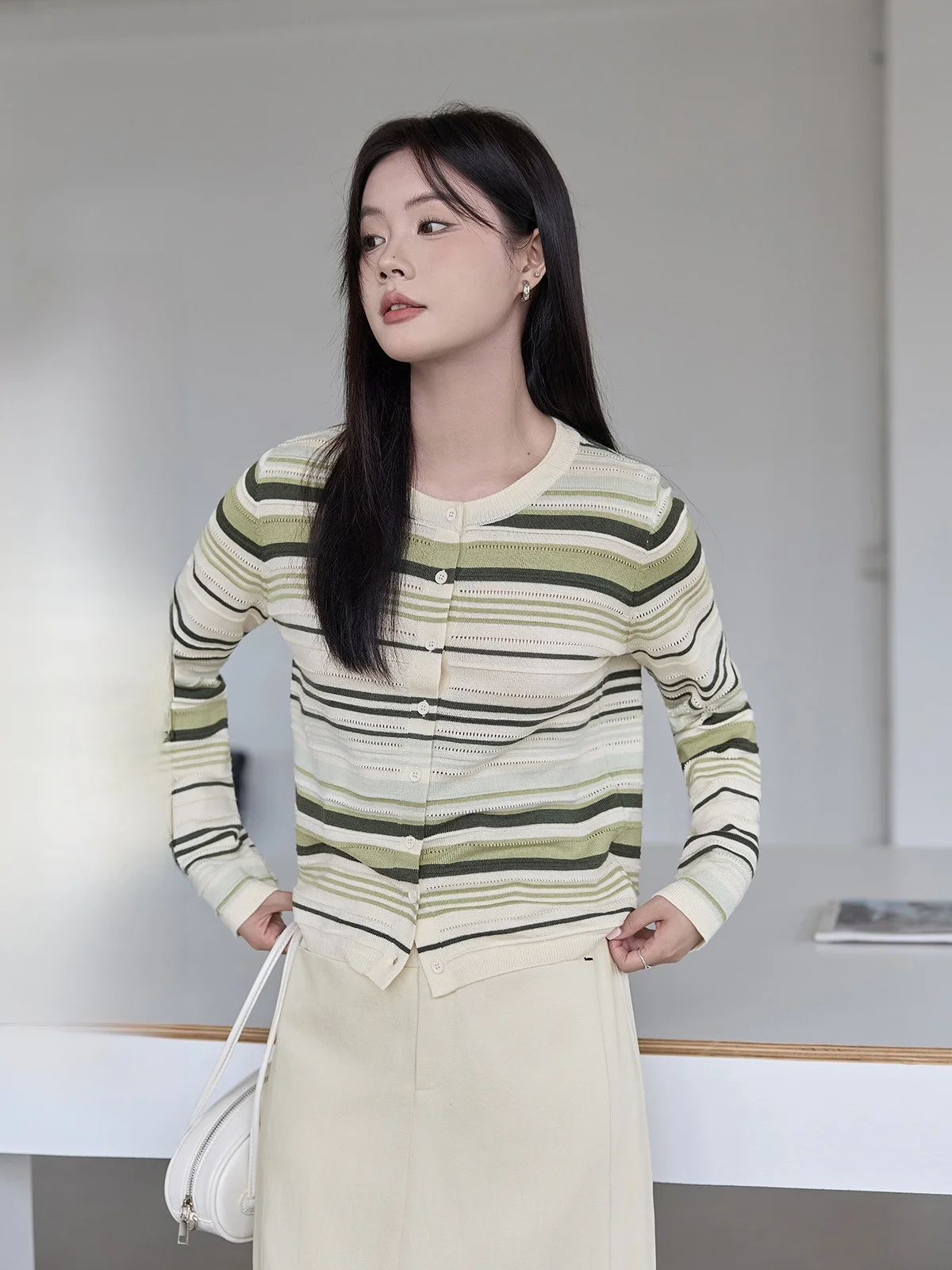 

HuiXi женский круглый трикотаж в полоску с вырезом, повседневный свободный крой, длинный свек, осень-зима, новый Sle Faionable