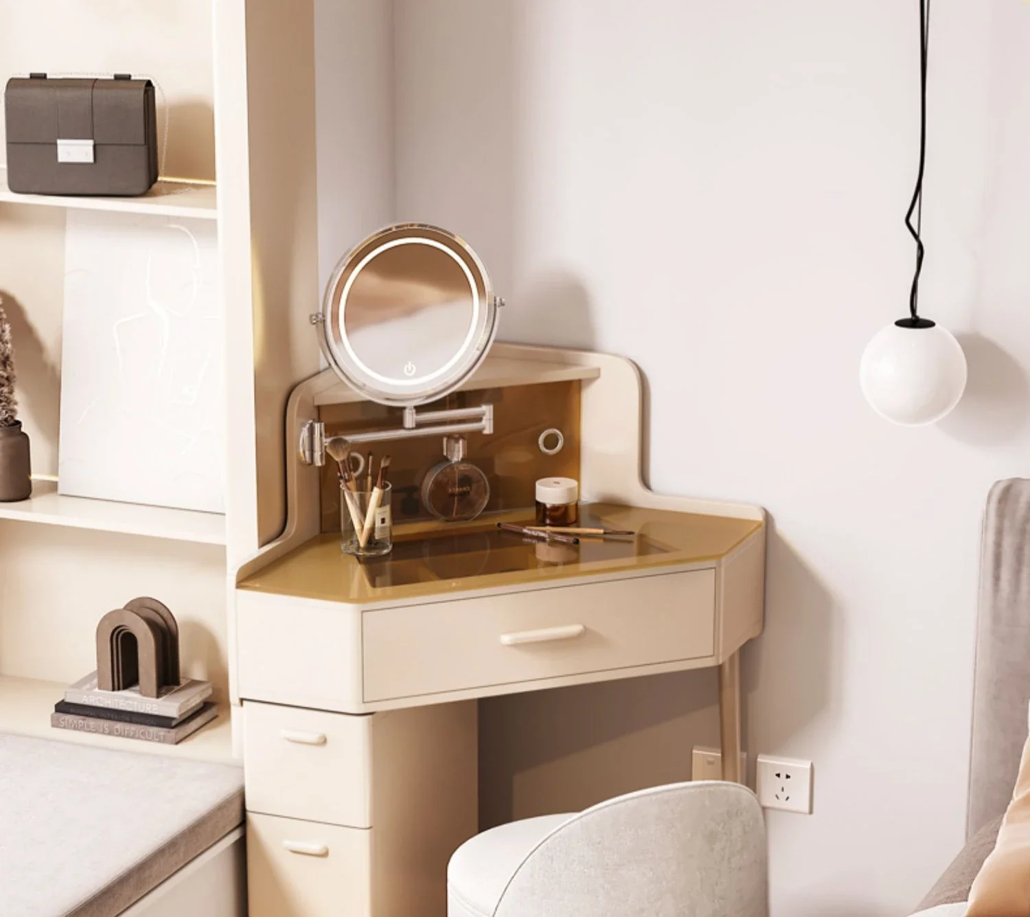 Corner dresser, bedroom corner, French cream triangle dressing table, small modern, simple and ultra-narrow apartment