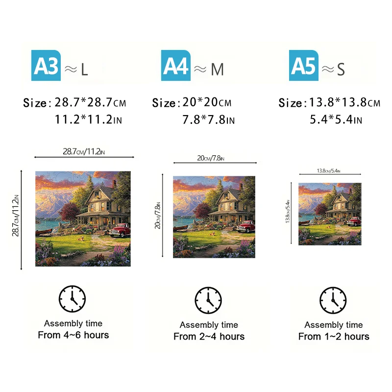 Houten legpuzzels voor ontspannen landelijk leven, doe-het-zelf-stressverlichtende entertainmentspel-legpuzzels, kerstcadeaus.