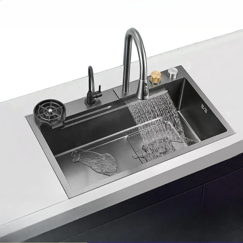 

SUS304 Кухонная мойка из нержавеющей стали, одна чаша, глубокая раковина, утолщенная сверхмощная многофункциональная сливная доска, сушилка для посуды, домашняя