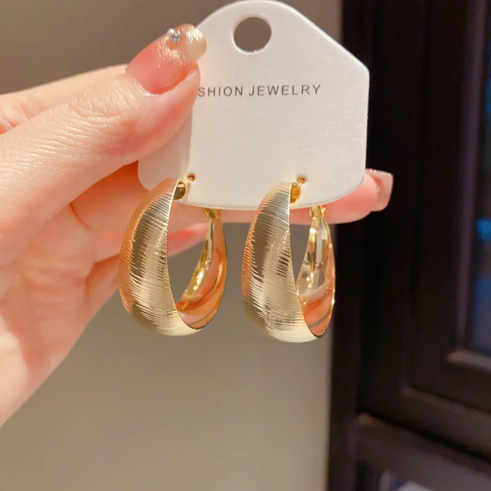 French Retro 14K Gold Plated Exaggeration Stripe Round Hoop Earrings For Women Party 925 Silver Needle Hiphop Fashion Jewelry